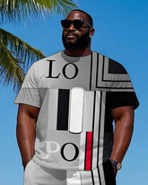 Big Men's POLO Gradient Geometric Color Block Printed Short Sleeve T-Shirt and Shorts Set